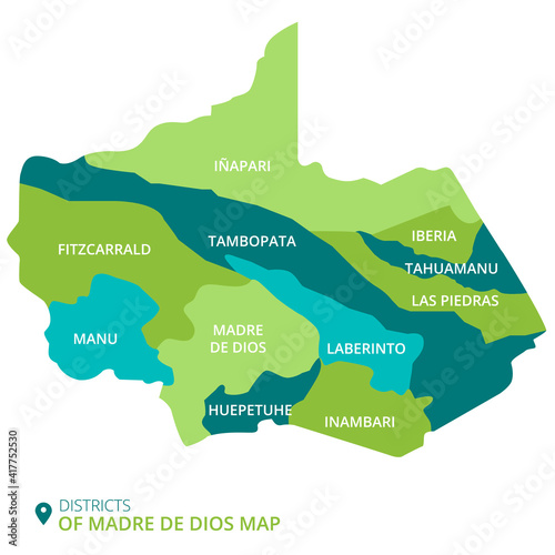 map of Madre de Dios is a province of Peru with named districts