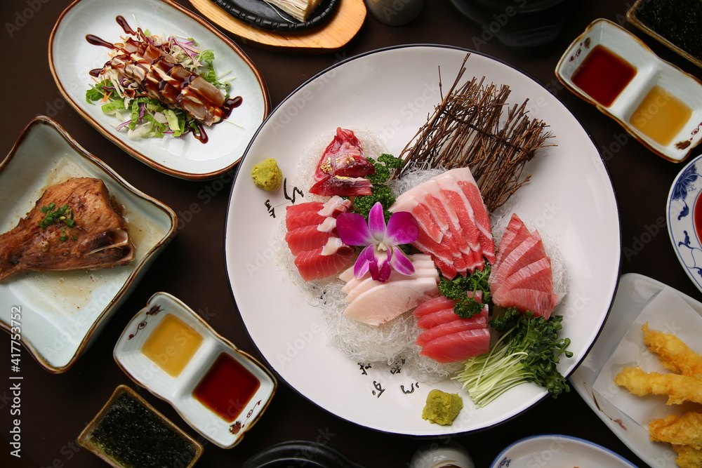 a plate of fresh tuna sashimi 신선한 참치 회 한 접시 a plate of fresh tuna sashimi 신선한 참치 회 한 접시