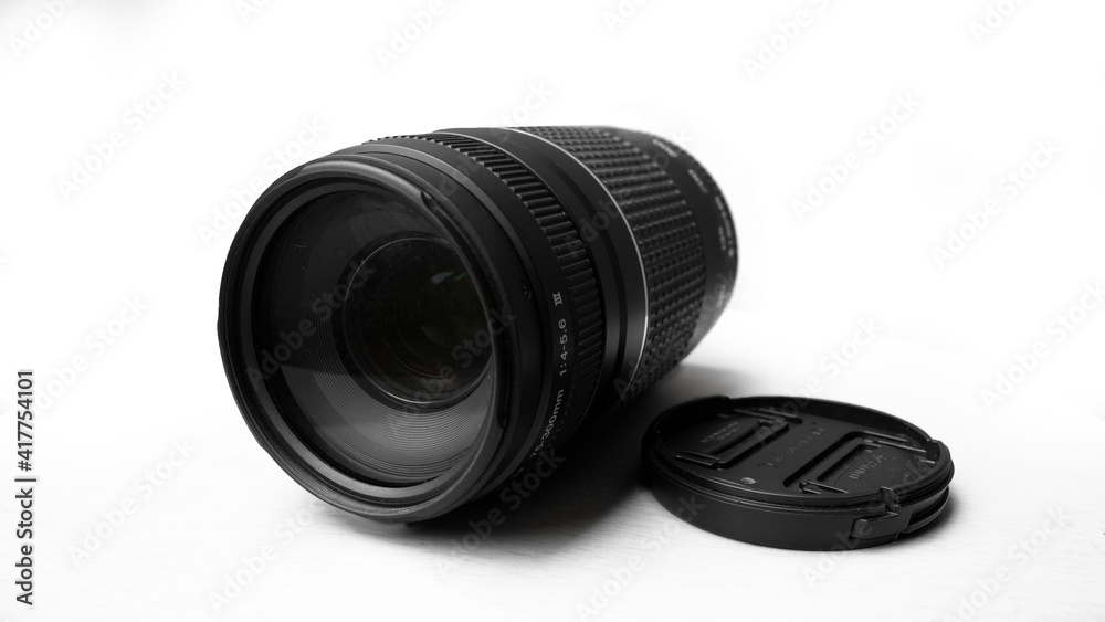 camera lens on white background
