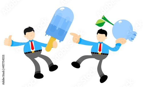 businessman worker and sweet ice popsicle blueberry fruit sorbet cartoon doodle flat design style vector illustration