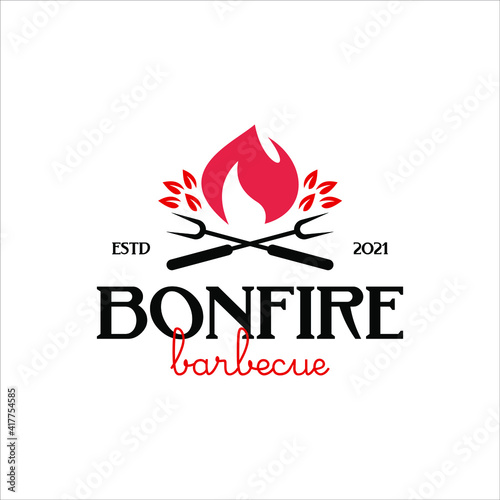 Barbecue Logo Design Grill and Smoke Meat. Tasty Food Bonfire Meal and Menu Template Ideas
