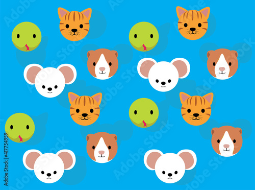 Fototapeta Naklejka Na Ścianę i Meble -  Animal Head Cat Hamster Mouse Snake Cartoon Illustration Seamless Background