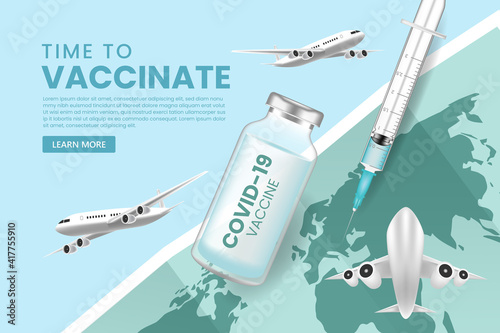 Coronavirus vaccine vector background. Covid-19 corona virus vaccination with vaccine bottle and syringe injection tool for covid-19 immunization treatment.