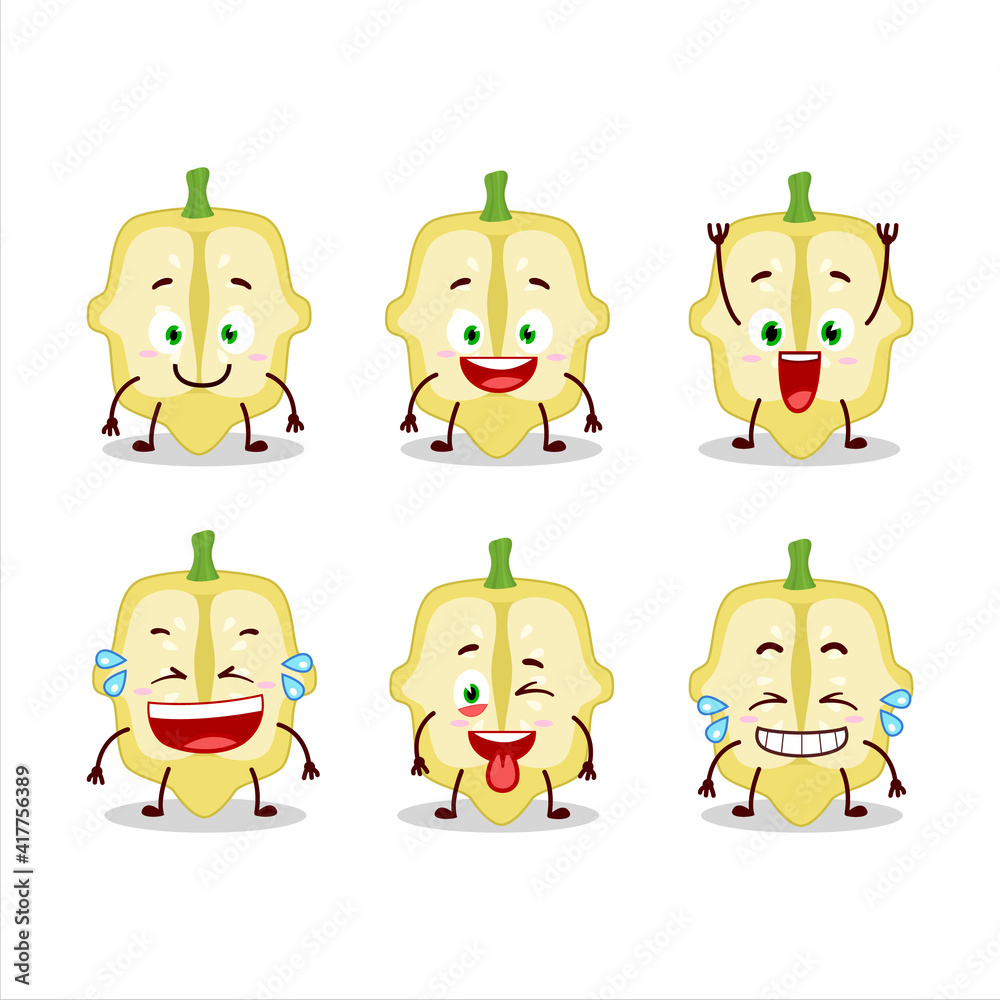 Cartoon character of slice of patisson with smile expression Cartoon character of slice of patisson with smile expression