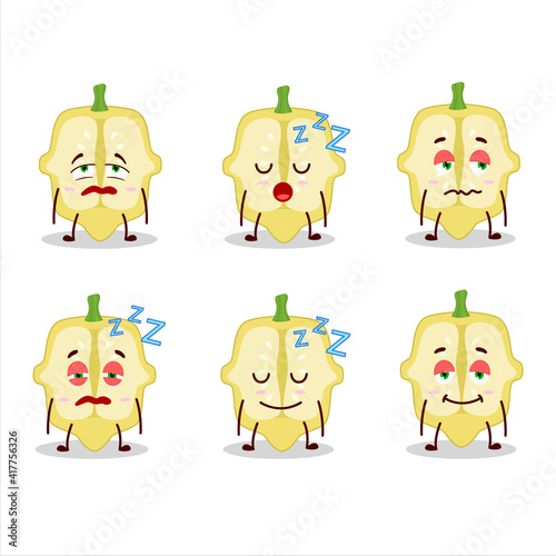 Cartoon character of slice of patisson with sleepy expression