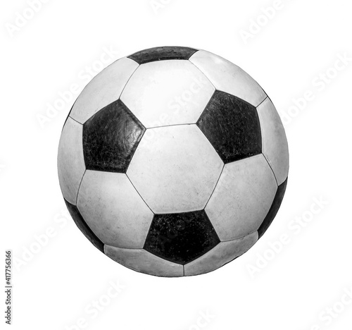 old leather soccer ball isolated on white background.