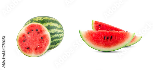 Fototapeta Naklejka Na Ścianę i Meble -  watermelon with slices an isolated on white background