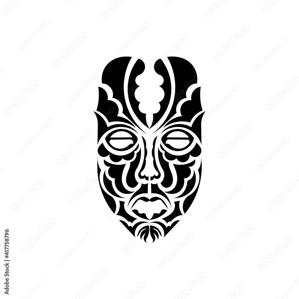 Tiki face, mask or totem. Samoan style patterns. Good for tattoos, t-shirts, and prints. Isolated. Vector illustration. Tiki face, mask or totem. Samoan style patterns. Good for tattoos, t-shirts, and prints. Isolated. Vector illustration.