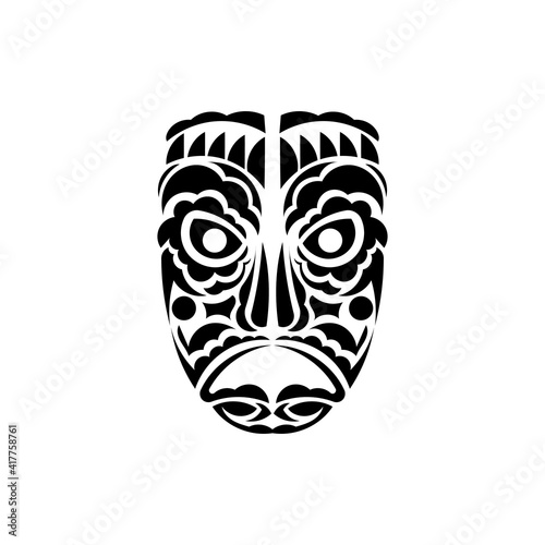 Tiki face, mask or totem. Samoan style patterns. Good for tattoos and prints. Isolated. Vector illustration.