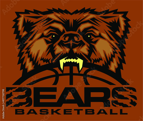 bears basketball team design with mascot and ball for school, college or league
