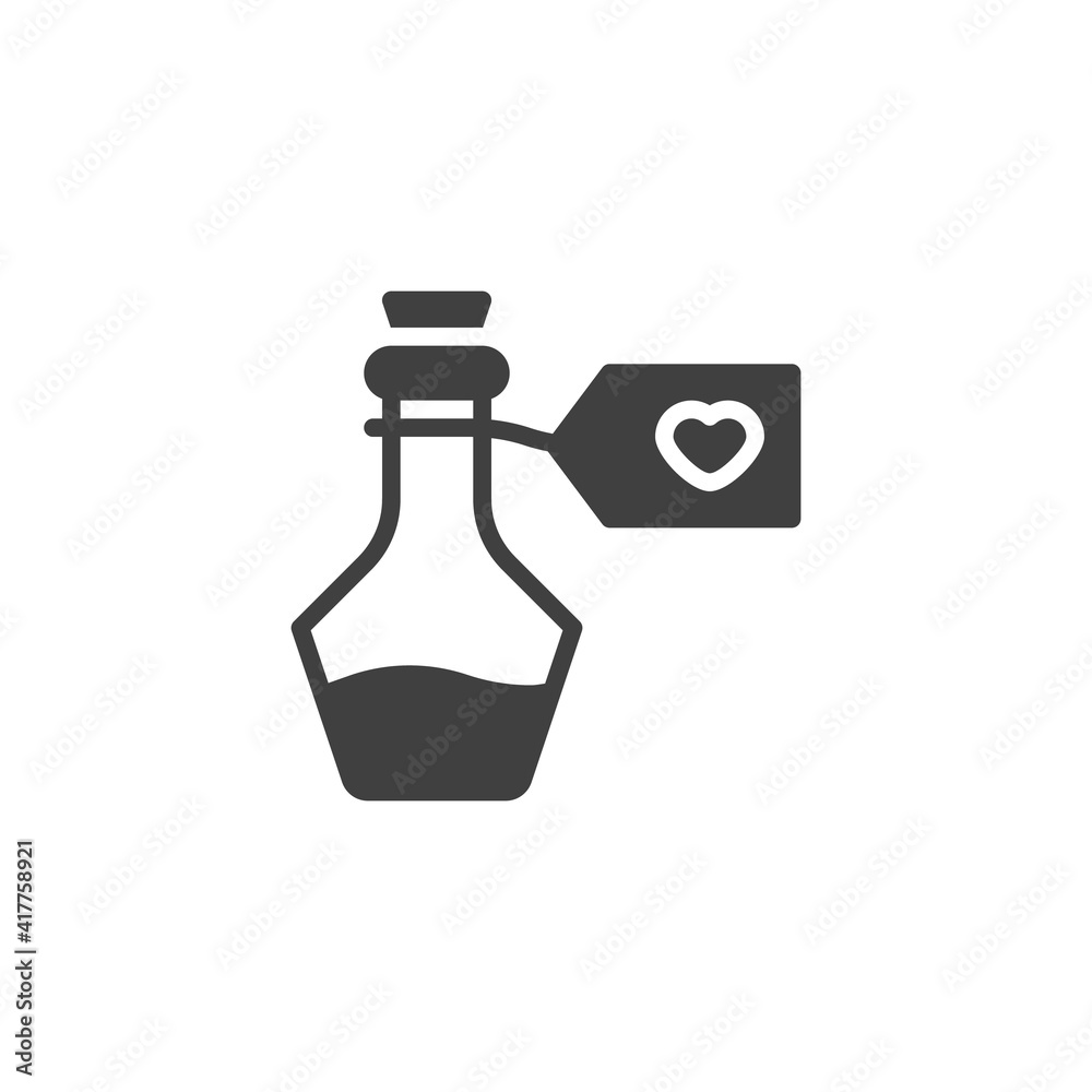 Magic potion with heart vector icon. filled flat sign for mobile concept and web design. Game health bottle glyph icon. Symbol, logo illustration. Vector graphics Magic potion with heart vector icon. filled flat sign for mobile concept and web design. Game health bottle glyph icon. Symbol, logo illustration. Vector graphics
