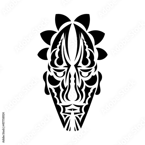 Tiki mask or totem. Patterns in the style of Polynesia. Good for tattoos, t-shirts, and prints. Isolated. Vector