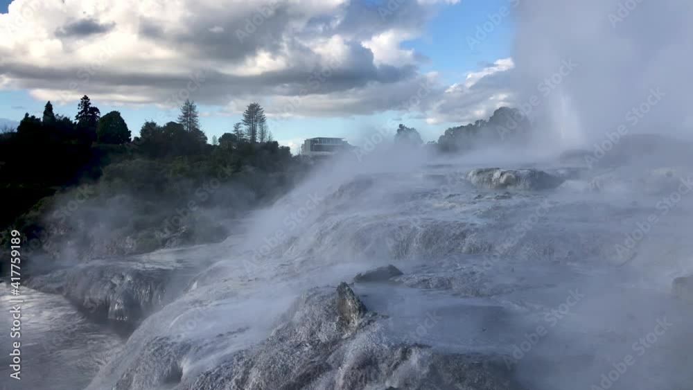 Steaming rocks of the Pohutu Geyser, the largest geyser in New Zealand. Steaming rocks of the Pohutu Geyser, the largest geyser in New Zealand.