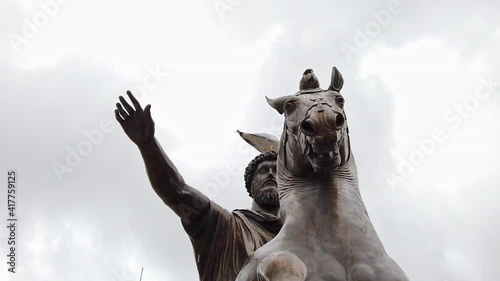 Seagull on Statue of Emperor Marcus Aurelius, Capitol Square, Rome, Italy photo