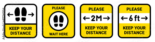 Social Distancing vector set - Keep your distance of 2 meters and 6 feet