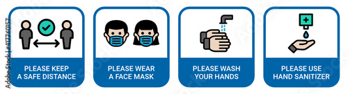 Covid 19 Coronavirus prevention icons 