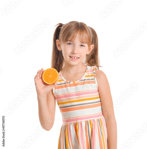 Cute little girl with orang...