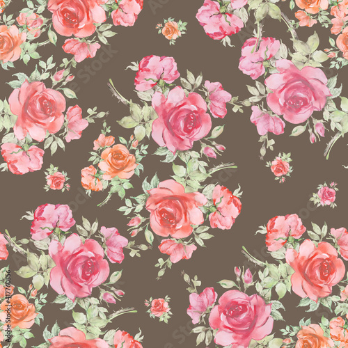 Seamless pattern of beautiful red roses