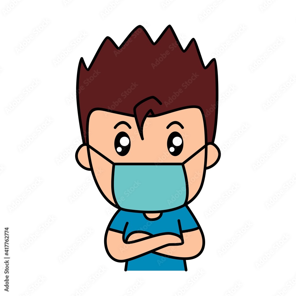 Medical mask boy sticker character design