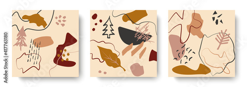 Abstract creative background.Colorful shapes and textures.Modern composition by hand.Modern impressionist art for posters, banners, postcards, flyers.Hand-drawn Christmas trees.