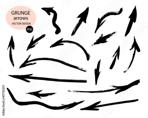 Manually isolated arrows set on a white background.A drawn paint object to use in your design.