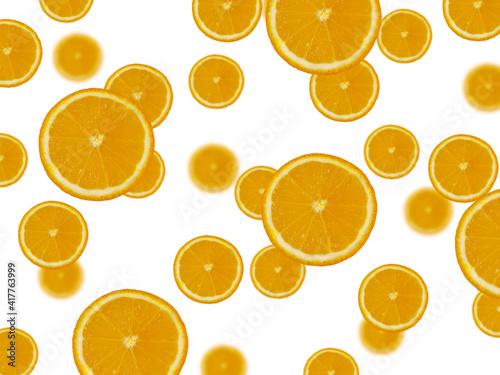 oranges. flying oranges on a white background. many oranges. flat view. banner with oranges.