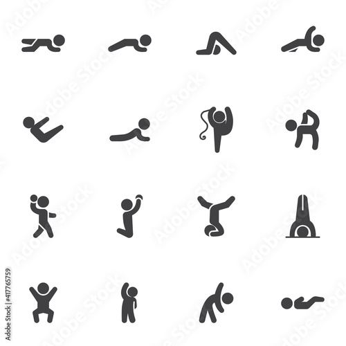 Sports training vector icons set  modern solid symbol collection  filled style pictogram pack. Signs  logo illustration. Set includes icons as gymnastics exercise  workout training