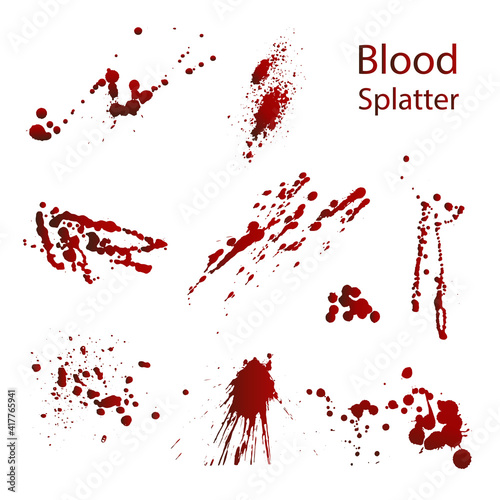 A set of different blood splashes,horrible drops,creepy splash.The Concept Of Halloween.