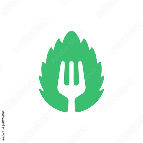 Eco Fork Leaf Symbol. Leaf shape with a fork silhouette. Web Icon Logo Template Design Element.