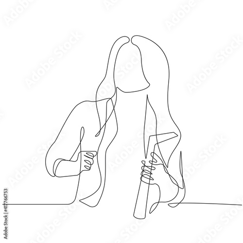 Woman in Office Continuous One Line Drawing. Businesswoman Outline Drawing. Female Line Abstract Portrait. Minimalist Contour Drawing. Vector EPS 10