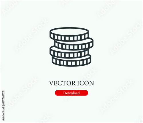 Coins vector icon. Editable stroke. Symbol in Line Art Style for Design, Presentation, Website or Apps Elements, Logo. Pixel vector graphics - Vector