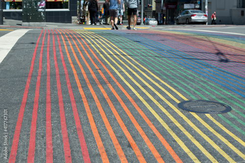 Fotografija Sidewalk at Castro District Rainbow, Crosswalk Intersection, San Francisco, Cali