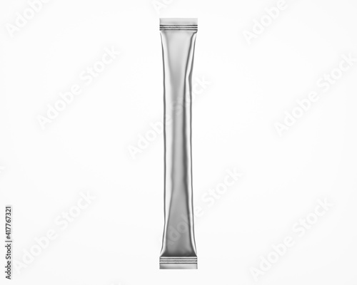 White Matte Metallic Stick Sachet Mockup - 3D Illustration Isolated on White, Top View