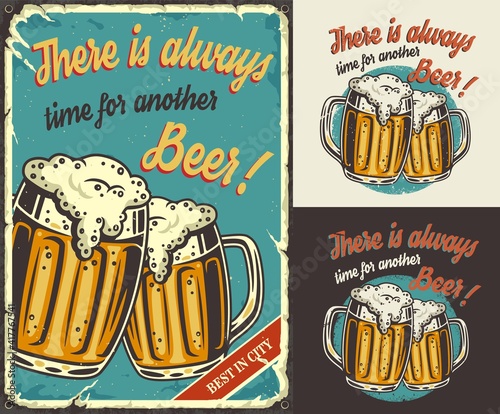 Set of t-shirt print or emblem with craft lager beer mug with foam. Pint for bavarian oktoberfest
