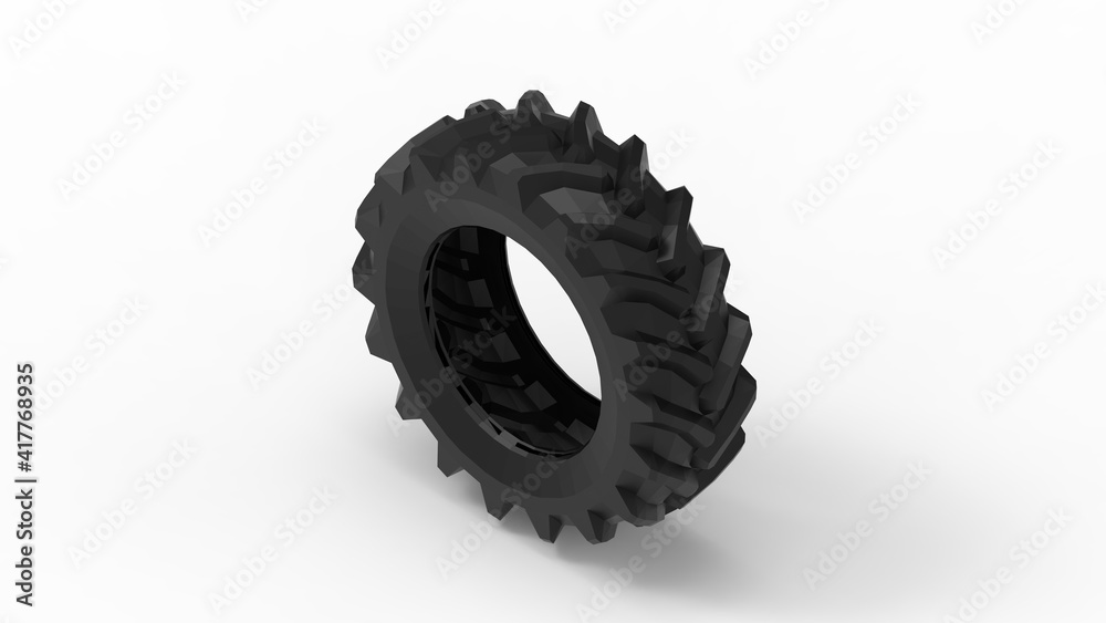 3D rendering of a large truck tractor tire isolated on white background. 3D rendering of a large truck tractor tire isolated on white background.