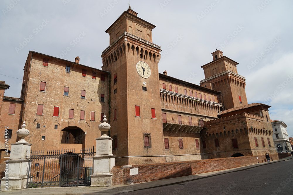 Este Castle (Castello Estense) from 14th century is famous landmark in Ferrara city centre, Italy