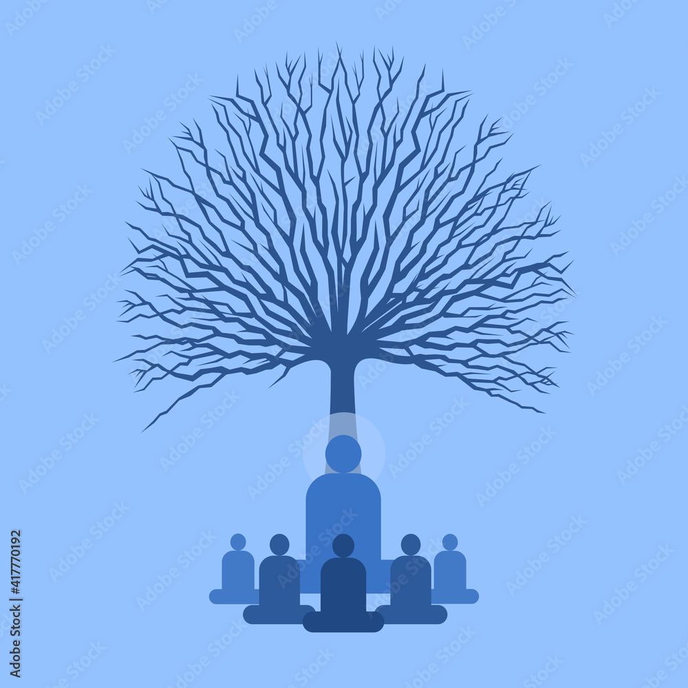 Illustration of teacher and students sitting under a tree Illustration of teacher and students sitting under a tree