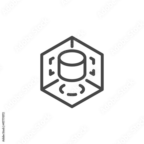 Icon on Engineering 3D modeling and Visualization. Creation of Product According to Drawing. Such Line Sign as Geometric 3D Object plan-drawing. Vector Icon for Web and App in Outline Editable Stroke.