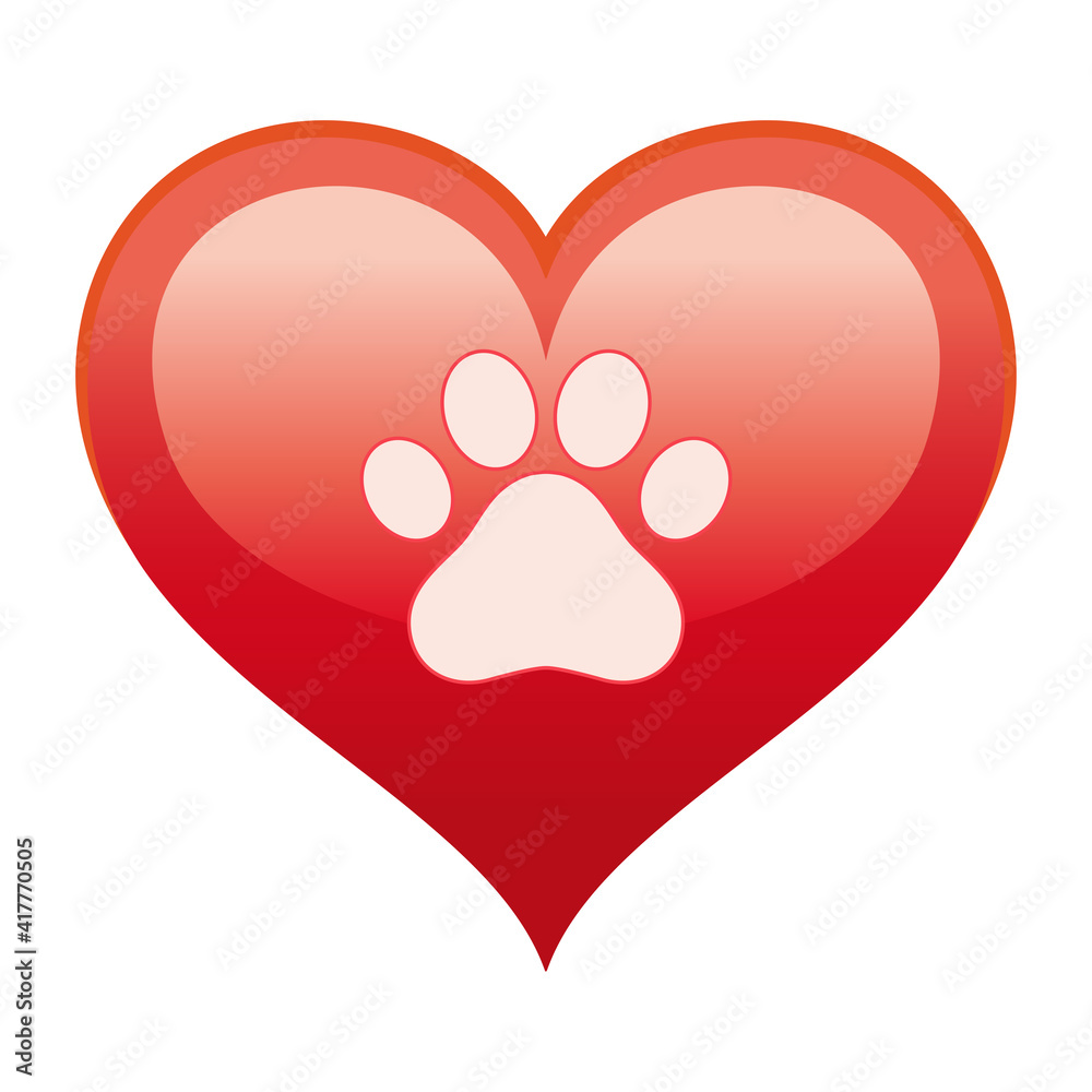 Illustration of a dog's paw in a red heart a white background Illustration of a dog's paw in a red heart a white background