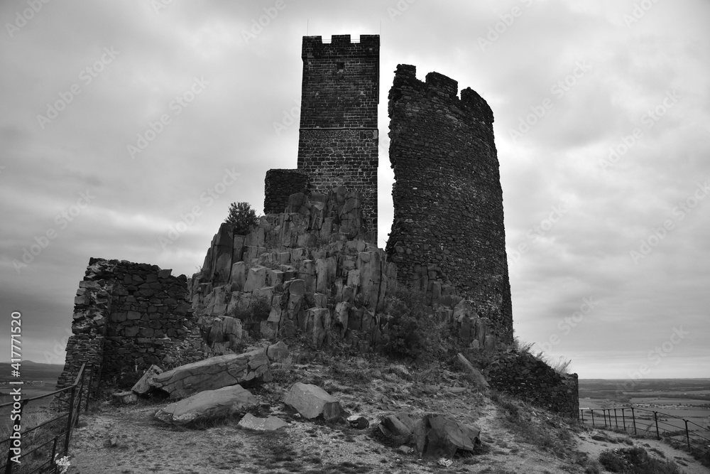 Hazmburk or Hasenburg is a medieval castle ruin in Central Bohemian Uplands near Libochovice, Czech Republic. Hazmburk or Hasenburg is a medieval castle ruin in Central Bohemian Uplands near Libochovice, Czech Republic.