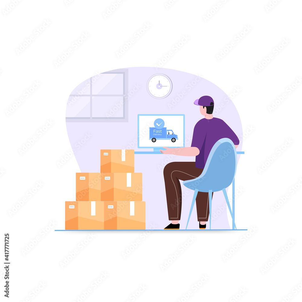 Delivery product arrangement in courier office illustration concept. Courier Services idea illustration. Online fast Delivery Service.