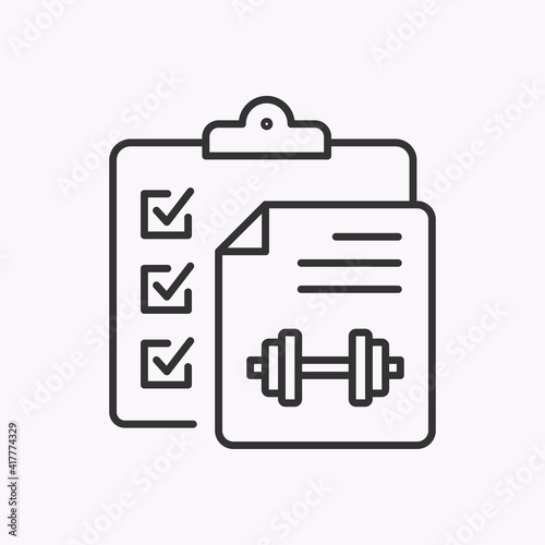 Fitness program line icon on white background. Vector illustration.