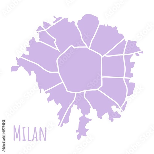 Milan, Italy map silhouette administrative division, vector isolated on white background. boundary with streets. High detailed illustration