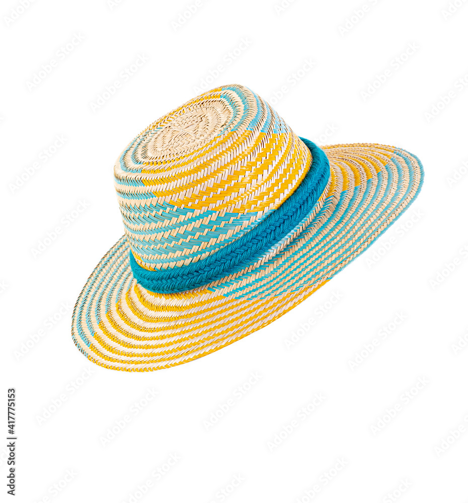 patterned women's straw hat on a white background patterned women's straw hat on a white background