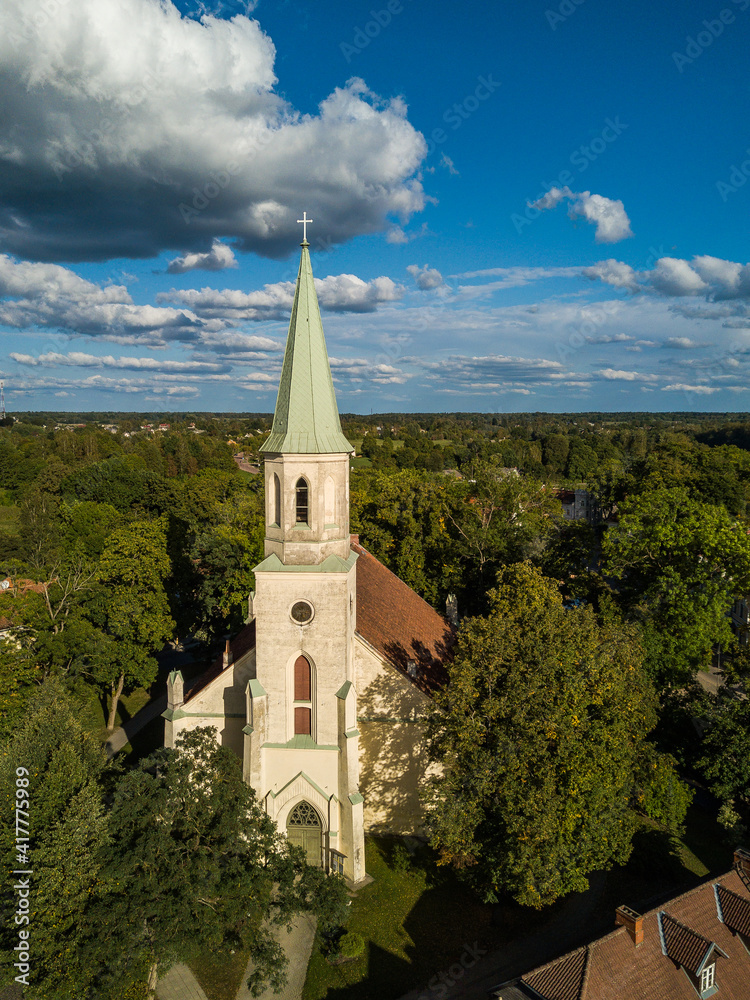 View from above of Kuldiga lutheran church, Latvia