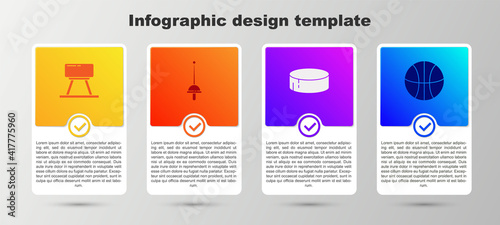 Set Pommel horse, Fencing, Hockey puck and Basketball ball. Business infographic template. Vector.