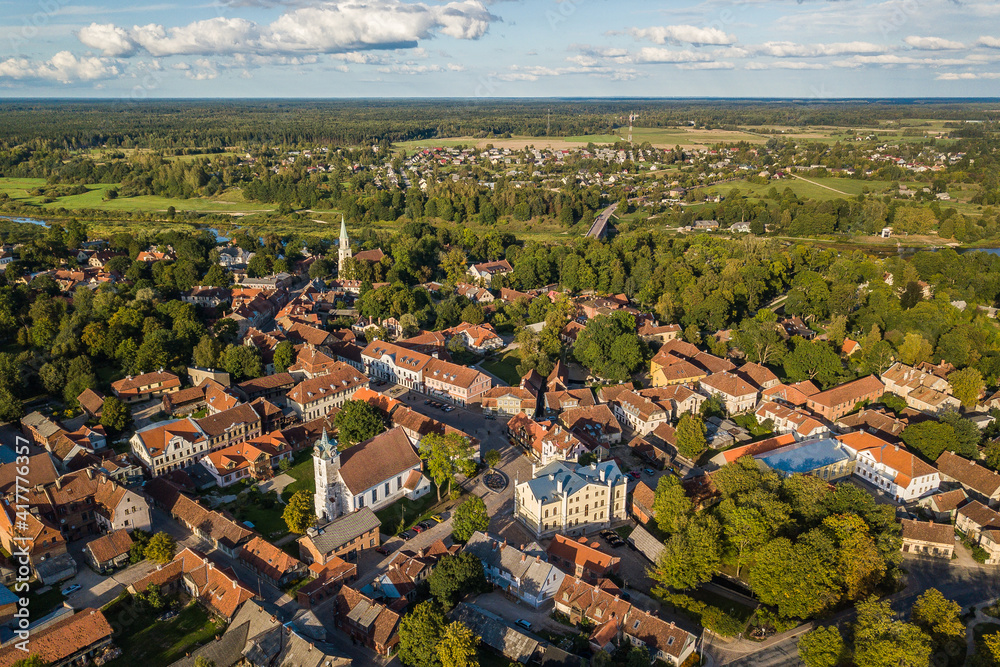 Aerial view of old town in city Kuldiga, Latvia