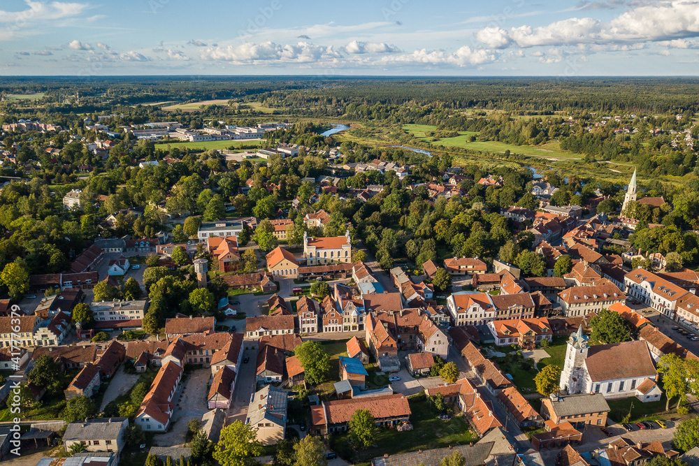 Aerial view of old town in city Kuldiga, Latvia