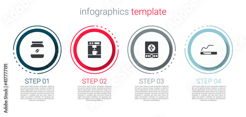 Set Coffee jar bottle, machine, Electronic coffee scales and Cigarette. Business infographic template. Vector.