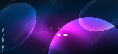 Neon ellipses abstract backgrounds. Shiny bright round shapes glowing in the dark. Vector futuristic illustrations for covers, banners, flyers and posters and other